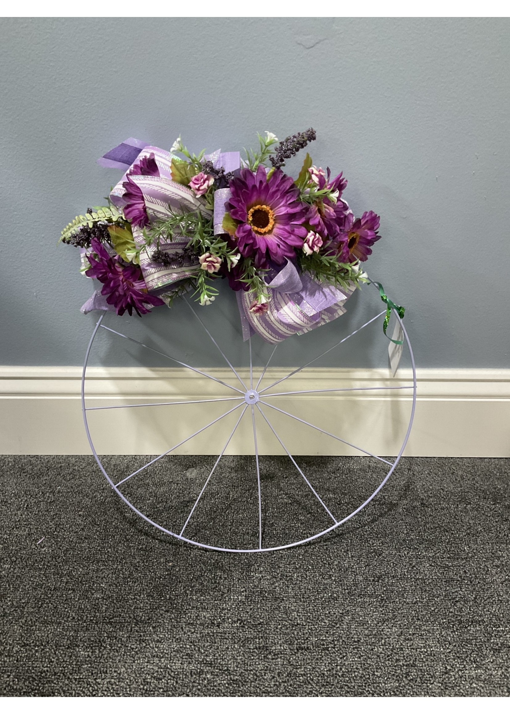 My New Favorite Thing Wreath Bicycle 18 in-Purple w/Purple Flowers and Purple Stripe Ribbon