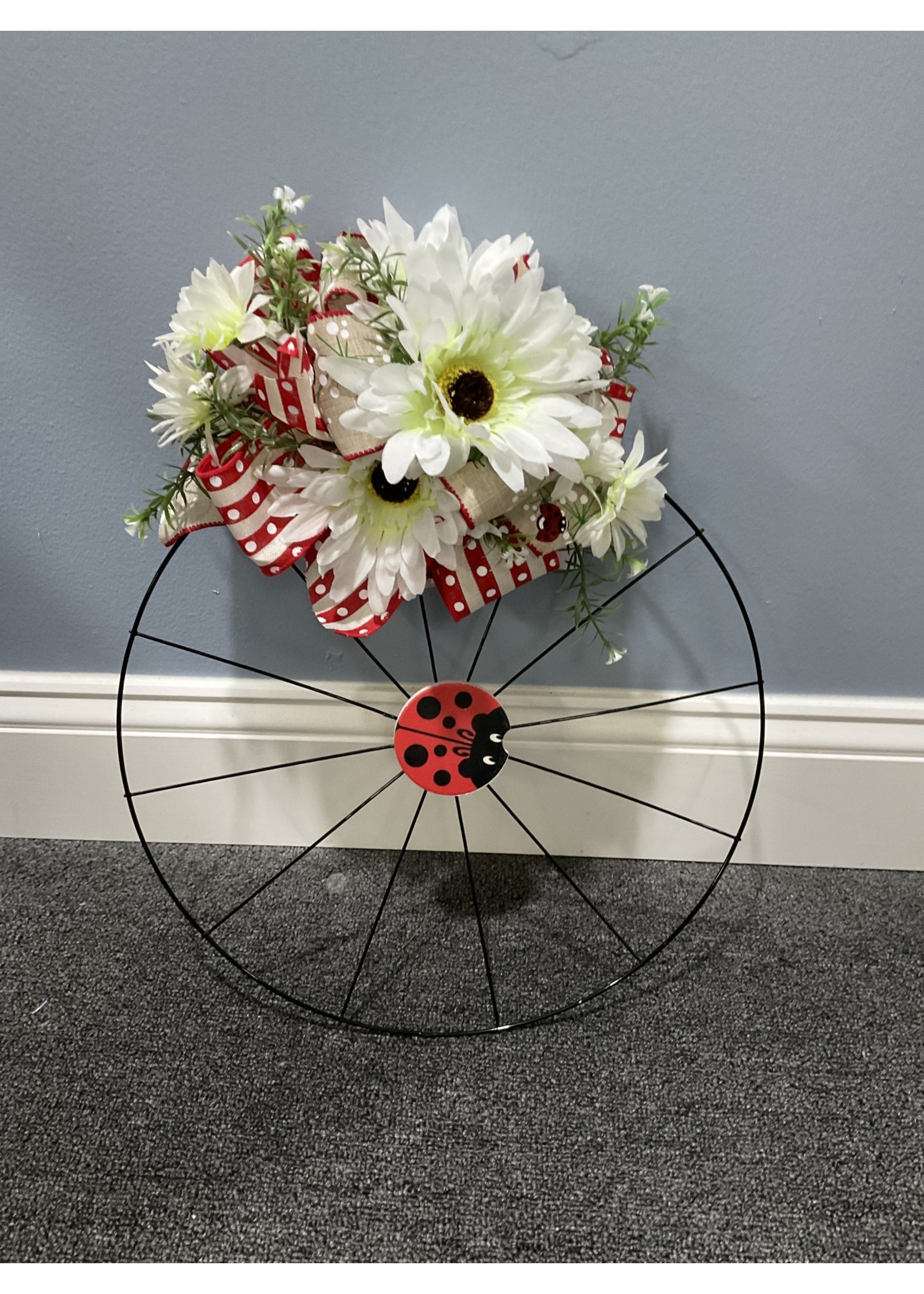 My New Favorite Thing Wreath Bicycle 18 in-Black Ladybug w/White Daisies and Red Polka Dot Ribbon
