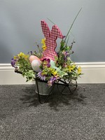 My New Favorite Thing Centerpiece Spring Wheelbarrow 13x13 Pink Striped Bunny w/Flowers and Eggs