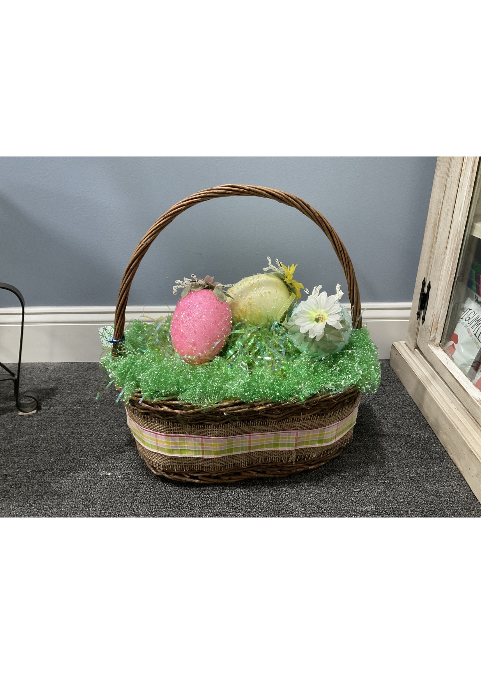 My New Favorite Thing Centerpiece Easter Basket w/3 Large Eggs in Grass