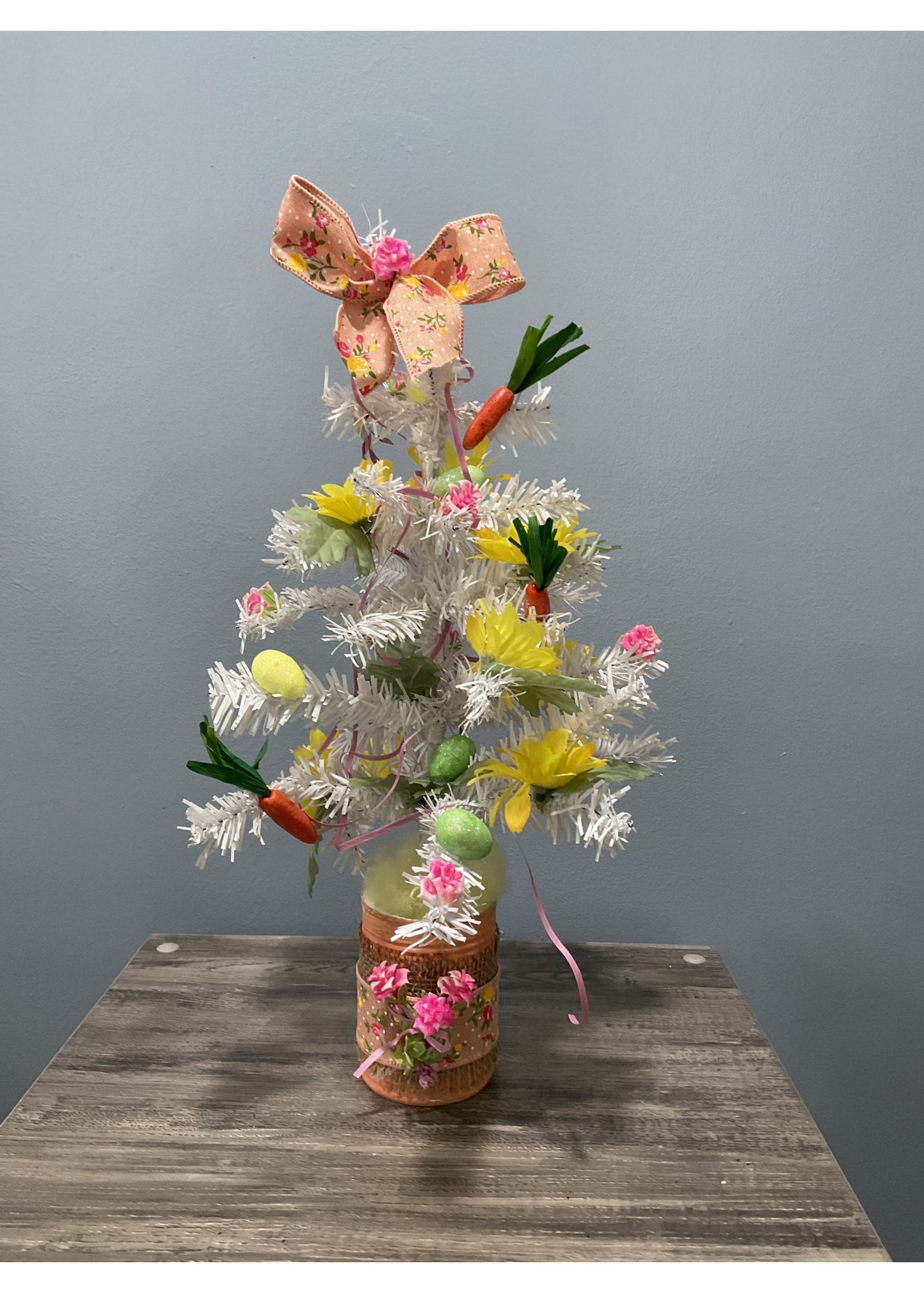 My New Favorite Thing Centerpiece Easter Tree White 10x18 Pink Flowers w/Orange Flowered Ribbon