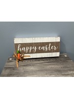 My New Favorite Thing 444 Sign 11x5-White and Brown "Happy Easter" w/Tan Ribbon