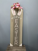 My New Favorite Thing 433 Sign 11x38-Wooden "Hoppy Easter" w/Bunny Ears and Pink Easter Ribbon