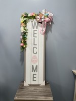 My New Favorite Thing 340 Sign 11x38-White "Welcome" w/Flowers Eggs and Pink Polka Dot Ribbon