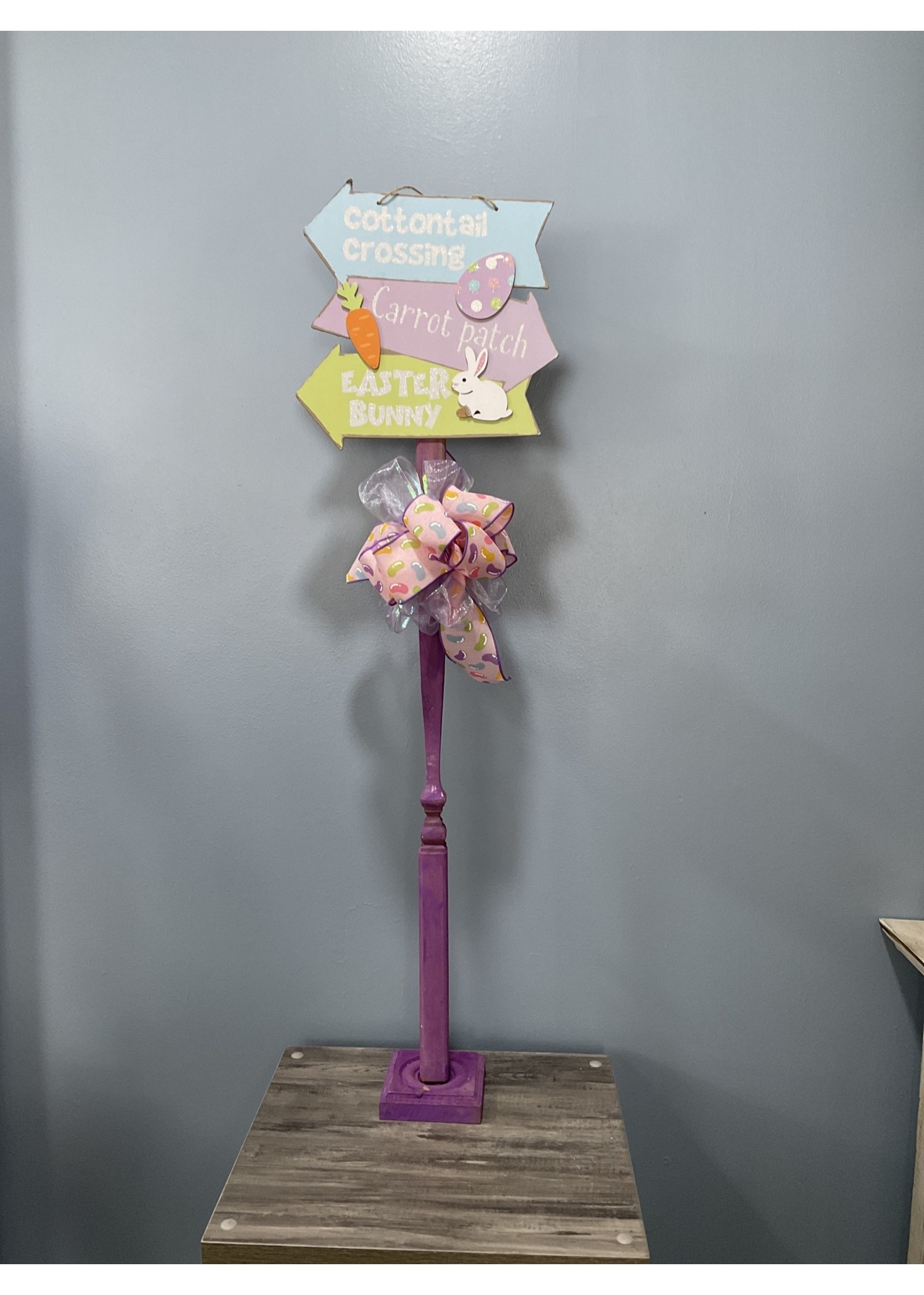 My New Favorite Thing 694 Standing Sign 40 in-Purple "Cottontail Crossing" w/Pink Jelly Bean Ribbon