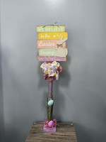 My New Favorite Thing 621 Standing Sign 37 in-Purple w/"We Believe In The Easter Bunny" and Pink Plaid and Egg Ribbons