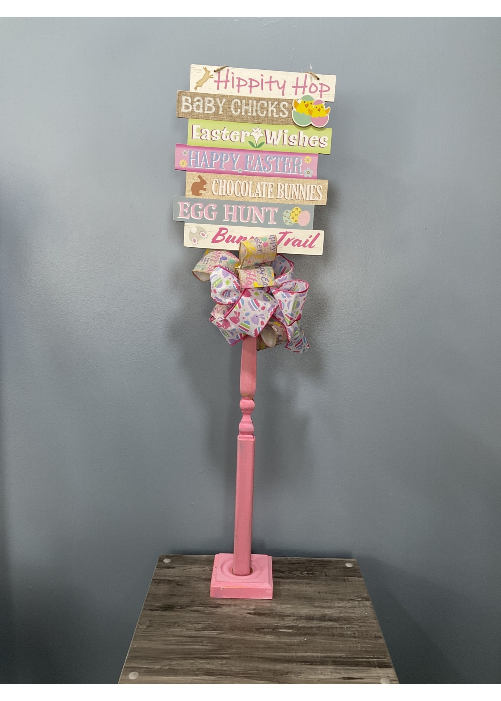 My New Favorite Thing 615 Standing Sign 37 in-Pink w/"Hippity Hop Baby Chicks" and Pink Bunny and Easter Ribbon