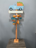 My New Favorite Thing 619 Standing Sign 38 in-Orange w/Blue "Happy Easter" Truck and Blue and Orange Plaid Ribbons