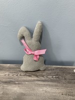 My New Favorite Thing 723 Stuffed Rabbit Grey w/Pink Gingham Ribbon Tie 4.5x1x8.5