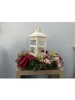 My New Favorite Thing Centerpiece Evergreen 15.5in White Lantern w/Red Check and Black Plaid