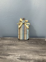 My New Favorite Thing 1867 Wooden Pumpkin 3.5x6.5-Blue Striped w/Large Blue Button