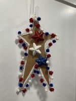 My New Favorite Thing 894 895 Wooden Wall Star 8x15-Red White Blue Pompoms