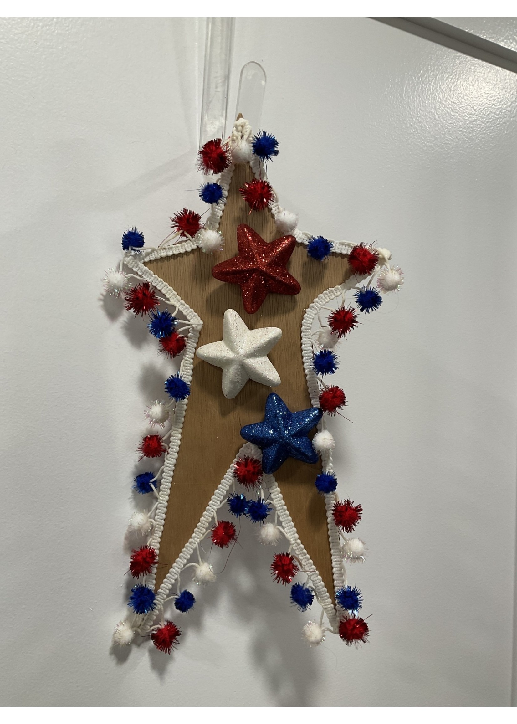 My New Favorite Thing 894 895 Wooden Wall Star 8x15-Red White Blue Pompoms