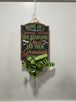 My New Favorite Thing 1875 Stake Sign 15 in-"Home of a Spooky Witch" w/Green Bat Ribbon