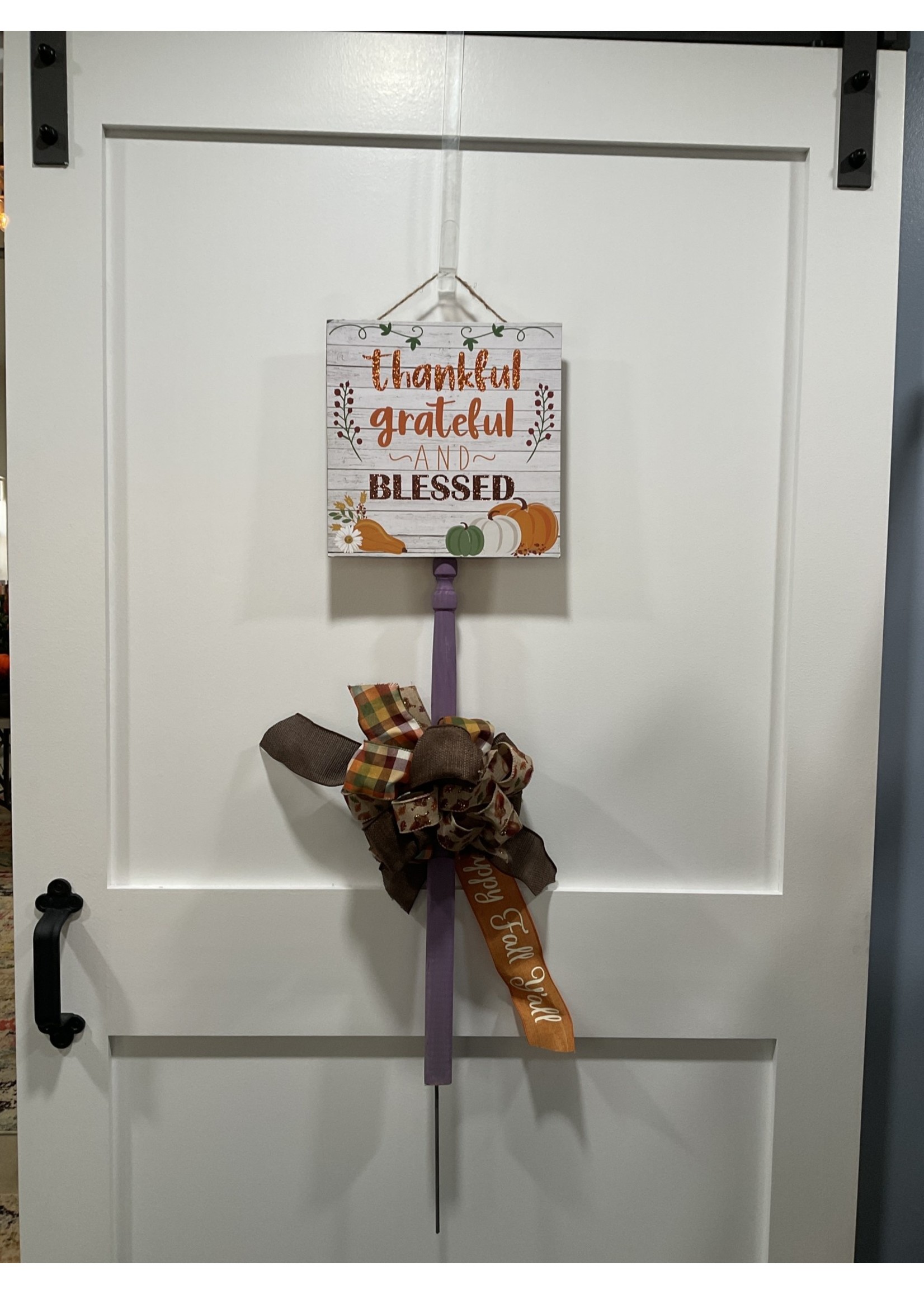 My New Favorite Thing Stake Sign 36 in-Purple w/"Thankful Grateful and Blessed" and Burlap Acorn Ribbon