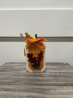 My New Favorite Thing 1349 Wooden Pumpkin 3.5x6.5-Orange Red Leaves w/Pinecones and Orange Ribbon