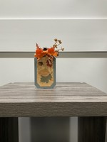 My New Favorite Thing 1407 Wooden Pumpkin 3.5x6.5-Grey Leaves w/Orange and Plaid Ribbons