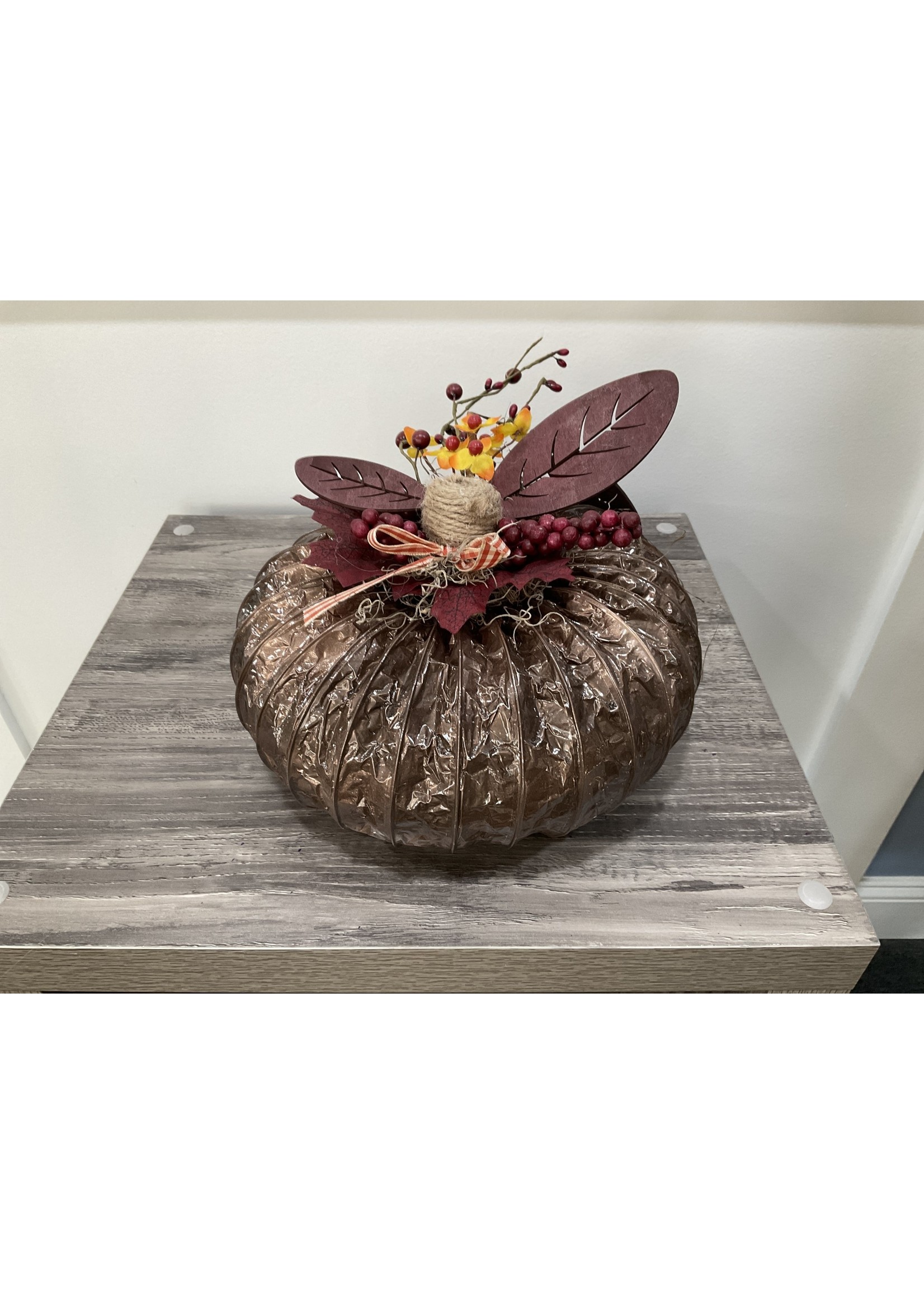 My New Favorite Thing 1935 Dryer Vent Pumpkin 8x6-Brown w/Red Leaves Berries and Orange Gingham Ribbon