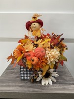 My New Favorite Thing Centerpiece Bouquet Display 12x10x12 Black Gingham w/Scarecrow Flowers and Pumpkins