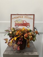 My New Favorite Thing 1694 Centerpiece 19x19x20-Black Container w/Red Truck "Pumpkin Patch" Pinecones and Pumpkin Ribbon