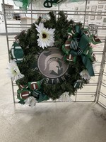 My New Favorite Thing Evergreen Wreath MI State Spartans Circle Sign 23 inch