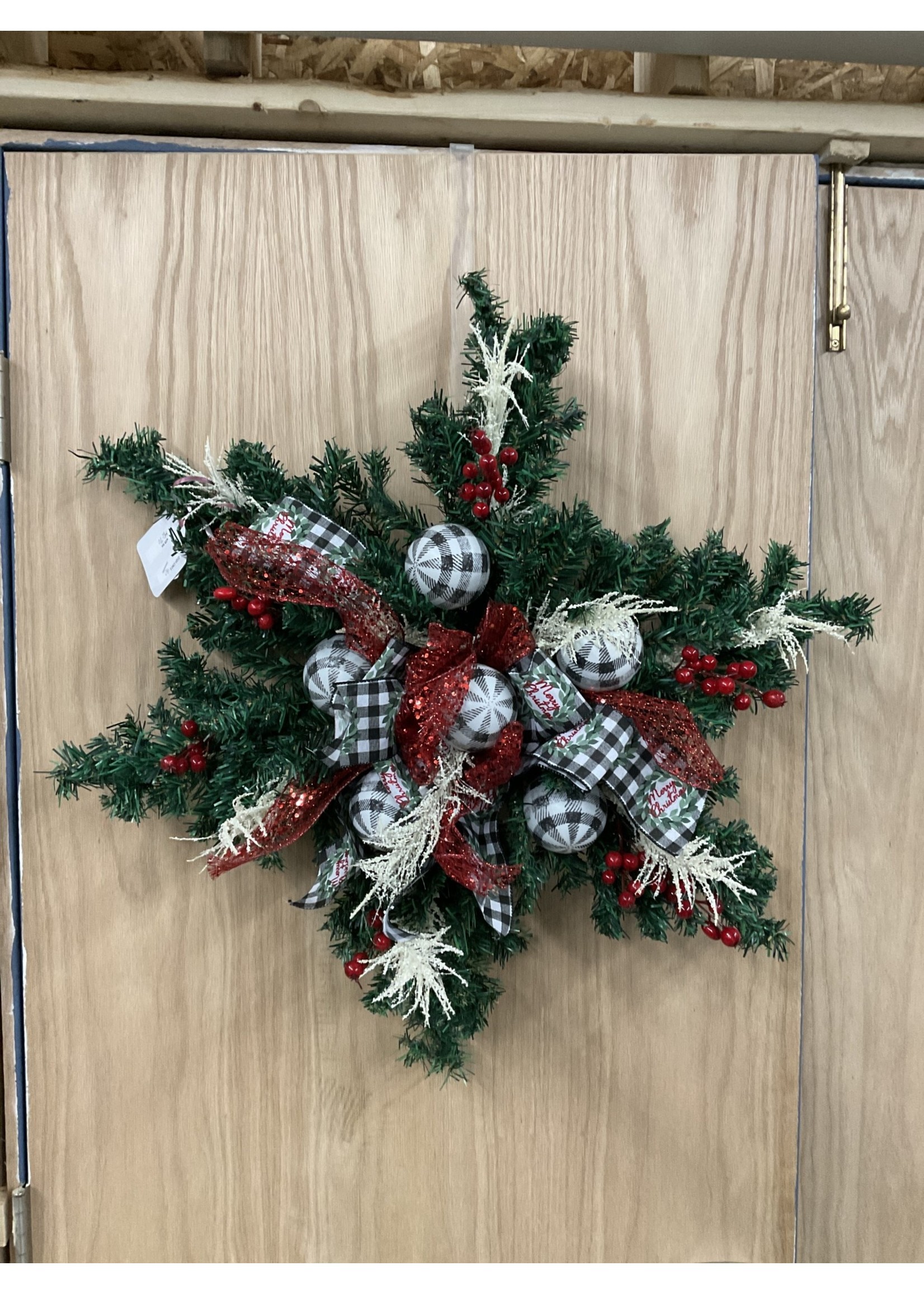 My New Favorite Thing Wreath Star Evergreen 27 in-Black Buffalo Check Ornaments