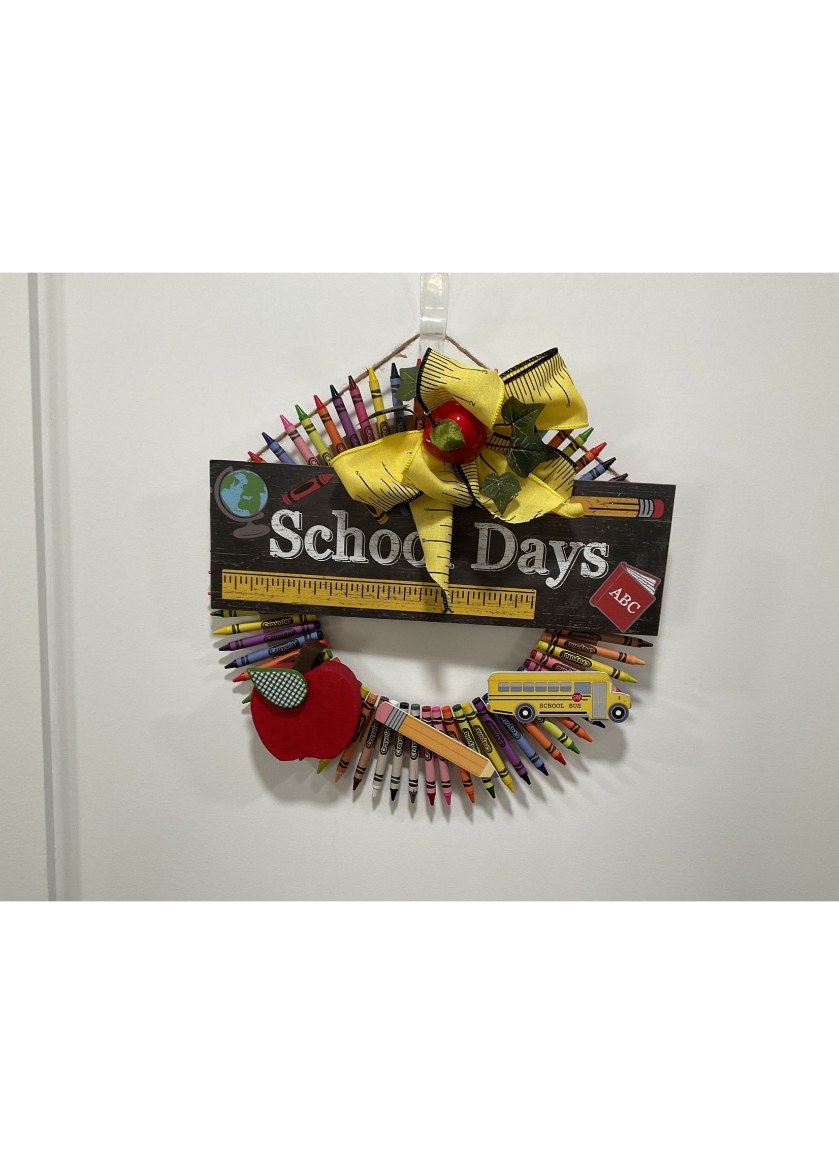 My New Favorite Thing Wreath Crayon "School Days" Apples, Bus, Ruler