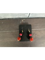 Our Twisted Dahlia E175 Earrings Red Beads and Fuzzy Section