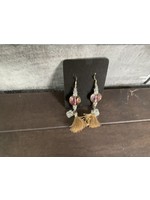 Our Twisted Dahlia E161 Earrings with Clear Disks with Tassels