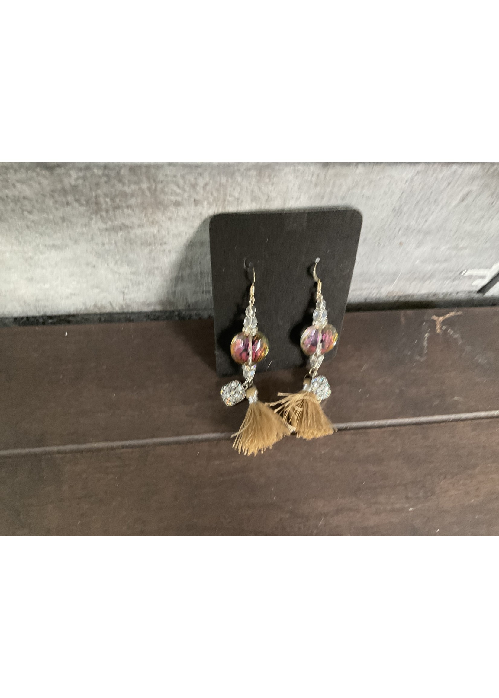 Our Twisted Dahlia E161 Earrings with Clear Disks with Tassels