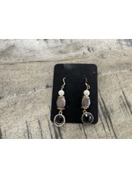 Our Twisted Dahlia B173 Earrings Brown Stone with White Pearls