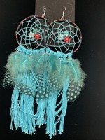 Our Twisted Dahlia E230 Earrings Dream Catcher-Teal, Multi Daisies w/Speckled Feathers