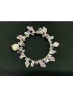 Our Twisted Dahlia B29 Bangle Silver-Czech Beads and Crystals w/Purple Bees  and White Boho Bead