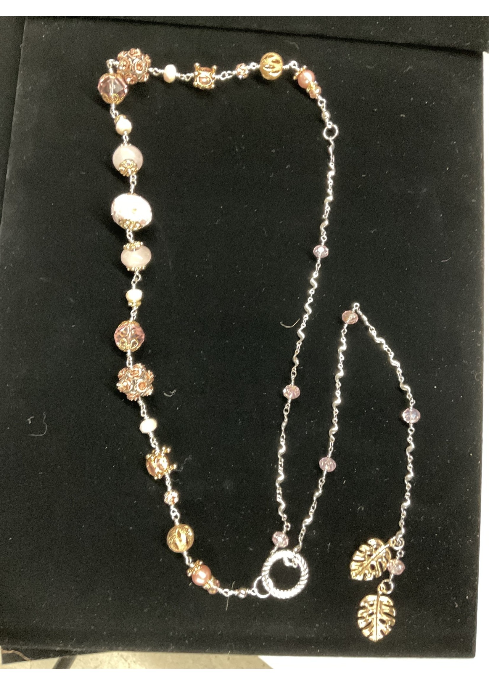 Our Twisted Dahlia N2 Necklace Lariat-Rose Gold, Pink Boho Beds