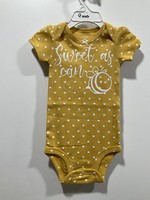 My New Favorite Thing Onsie Yellow with White Hearts w/White "Sweet as Can Bee" with a Bumble Bee short sleeve 9 month