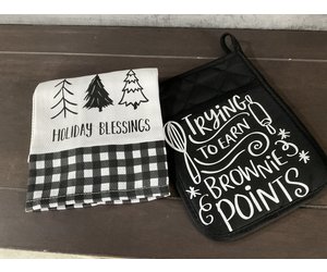 My New Favorite Thing Baking Towel & Potholders Black Holiday Blessings