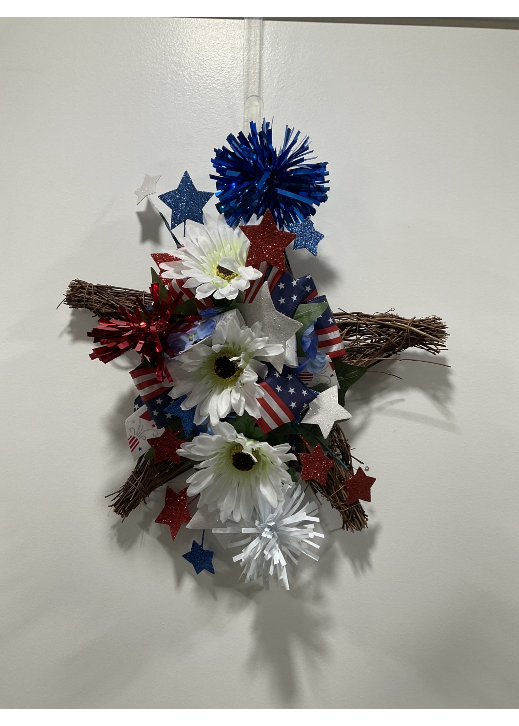 My New Favorite Thing Wreath Star 4th of July with White Flowers