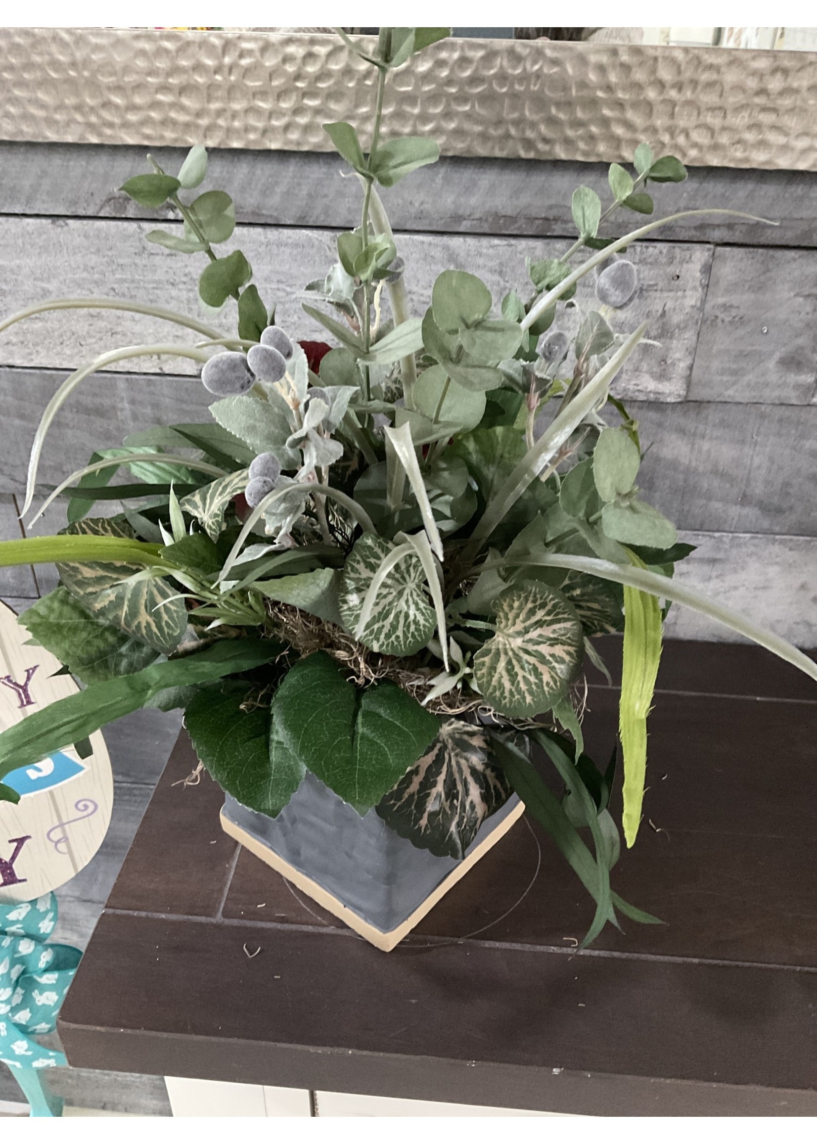 My New Favorite Thing Centerpiece Grey Container w/Greenery