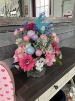 My New Favorite Thing Centerpiece Easter Metal  Bucket w/ Blue Rabbit, Pink Flowers