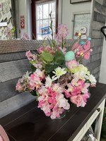 My New Favorite Thing Centerpiece Easter Pink Rabbit, Eggs and Pink Flowers