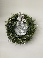 My New Favorite Thing Wreath Boxwood Winter Farm Scene w/Birch Ribbon 16 inch