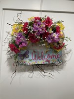 My New Favorite Thing Grapevine Wreath "Welcome" with Colorful Flowers and Butterflies