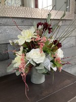 My New Favorite Thing Centerpiece Silver Vase w/Red, Pink and White Flowers