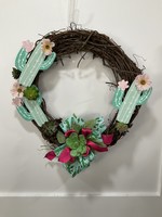 My New Favorite Thing Grapevine Cactus Wreath with pink Flowers