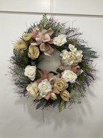 My New Favorite Thing Grapevine Wreath w White Flowers and Coral Ribbon