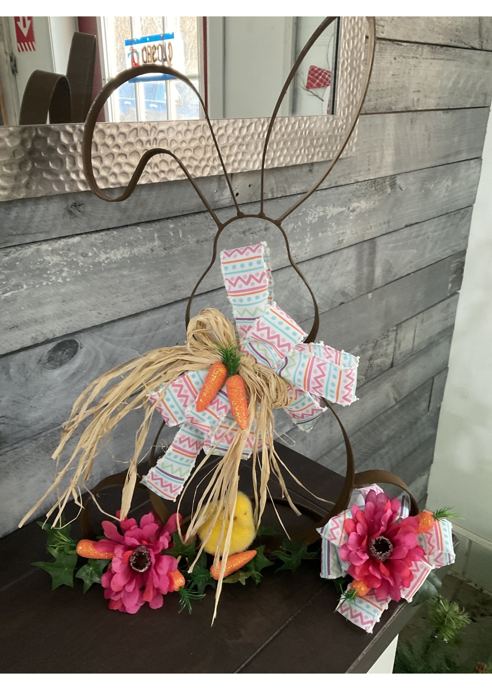 My New Favorite Thing Centerpiece Metal Rabbit 13x20  w/ Easter Zig Zag Ribbon