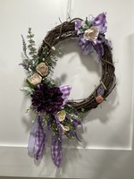 My New Favorite Thing Grapevine Wreath Birdhouse w Purple and Pink Flowers and Purple Ribbon