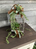 My New Favorite Thing Birdhouse Rod Iron Succulent w/Brown and Teal Ribbon