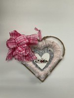 My New Favorite Thing Wreath Jute and Pink Fur Heart w/ Metal Heart Sign and Pink Plaid Ribbon