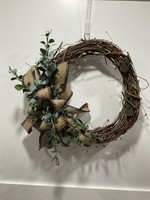 My New Favorite Thing Wreath Grapevine with Greenery and Burlap and Black Ribbon